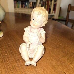 Charming Porcelain Baby Figurine - Cream and Pink